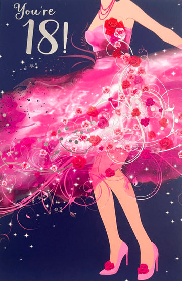 18th Birthday Card Teenager Dancing Fabulous Dress and Heels Art Age 18 for Her