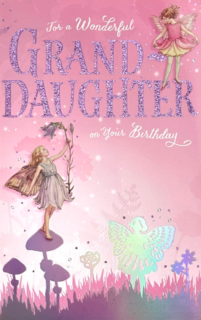 Wonderful Granddaughter Birthday Card Magical Flower Fairies Foil Fairy Art