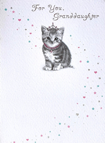 Granddaughter Birthday Card with Lots of Love Princess Tabby Kitten Cat with Tiara