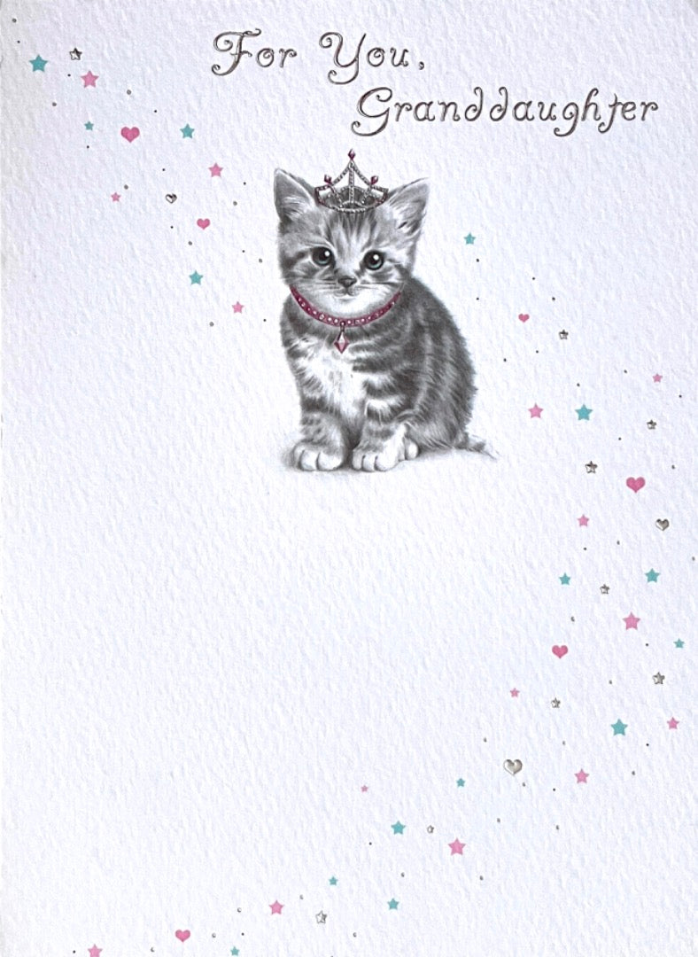 Granddaughter Birthday Card with Lots of Love Princess Tabby Kitten Cat with Tiara