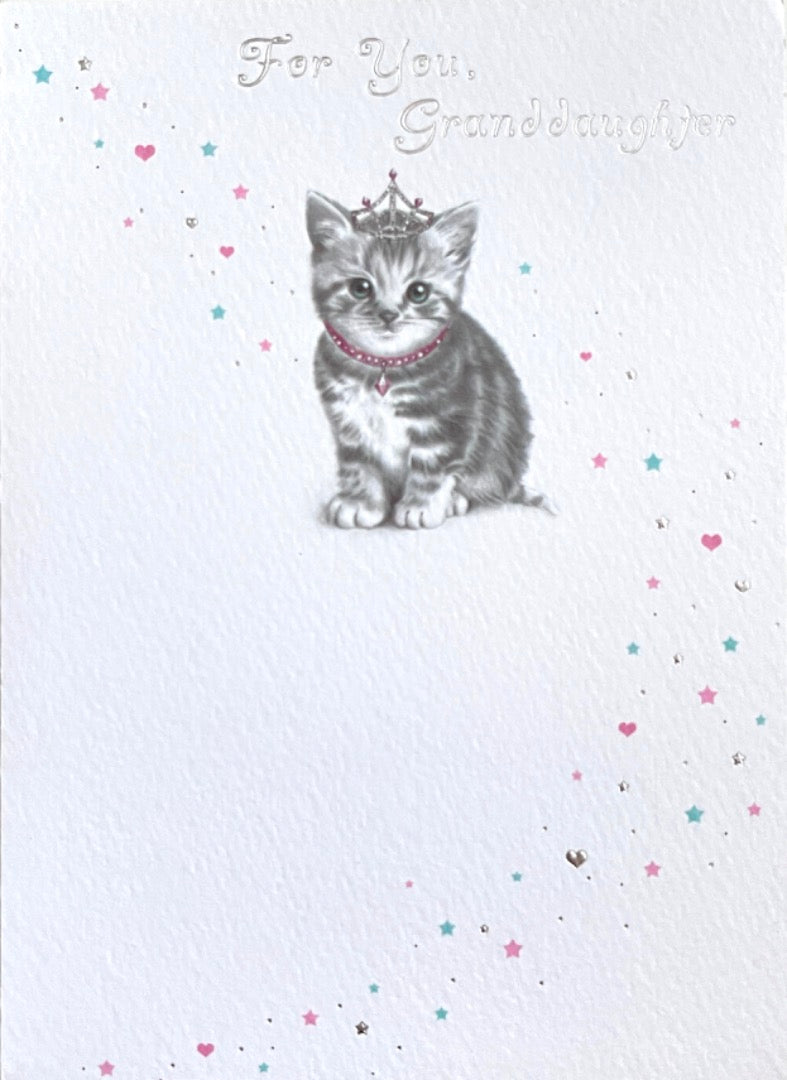 Granddaughter Birthday Card with Lots of Love Princess Tabby Kitten Cat with Tiara