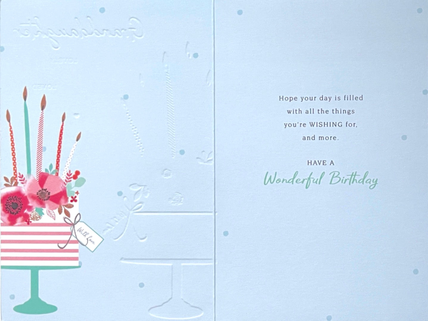 Granddaughter Wonderful Birthday Card with Love Floral Cake and Candles Gold Foil
