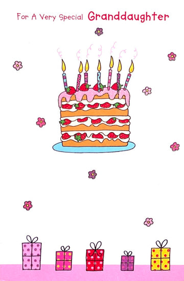 Very Special Granddaughter Birthday Card Strawberry Cake Candles Gifts Glitter Art