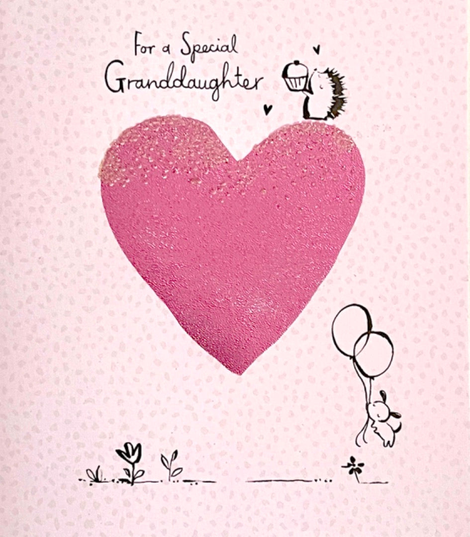 Special Granddaughter Birthday Card Pink Love Heart Dog Balloons Cupcake Hedgehog
