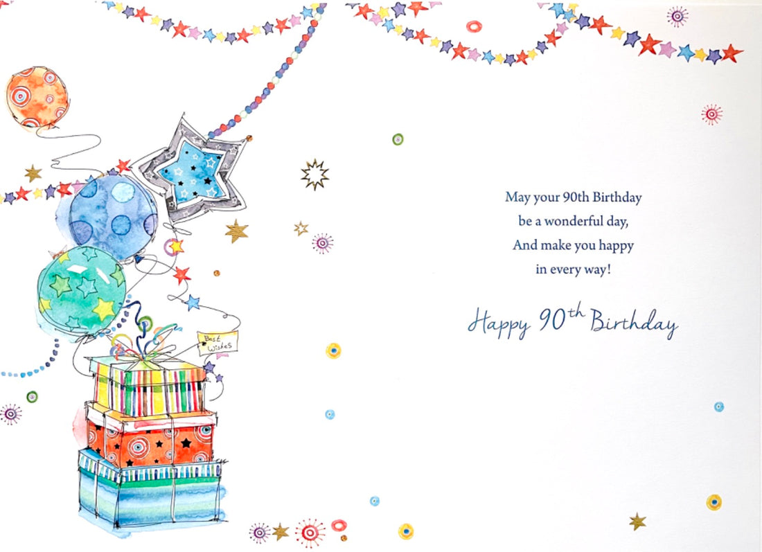 Happy 90th Birthday Card Party Gifts Balloons Watercolour Art Milestone Age 90