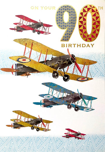 90th Birthday Card Vintage Aircraft Biplane Watercolour Art Milestone Age 90