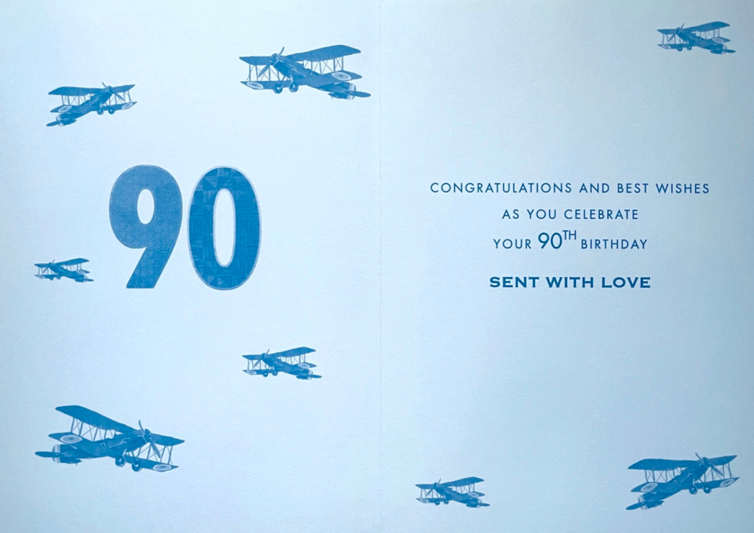 90th Birthday Card Vintage Aircraft Biplane Watercolour Art Milestone Age 90