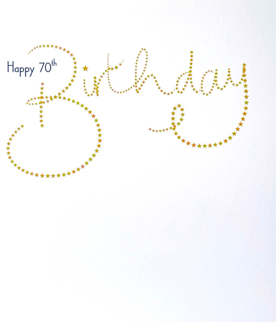 Happy 70th Birthday Card Black with Gold Stars Art Contemporary Modern Age 70