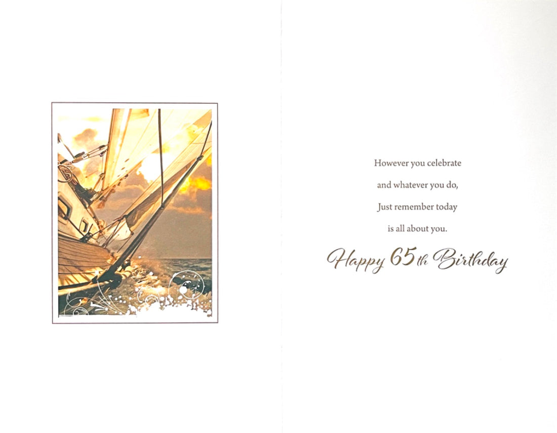 Happy 65th Birthday Card 65 Today Enjoy Sailing Boat Sunset Sea Nautical Art