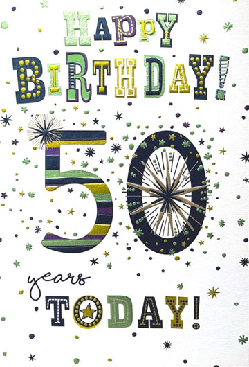 Happy 50th Birthday Card Sparkle Stars Foil Art Milestone Age 50 Toady