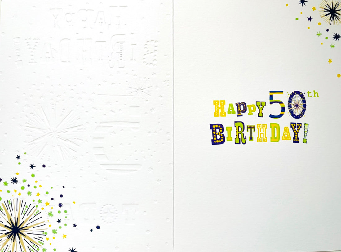 Happy 50th Birthday Card Sparkle Stars Foil Art Milestone Age 50 Toady