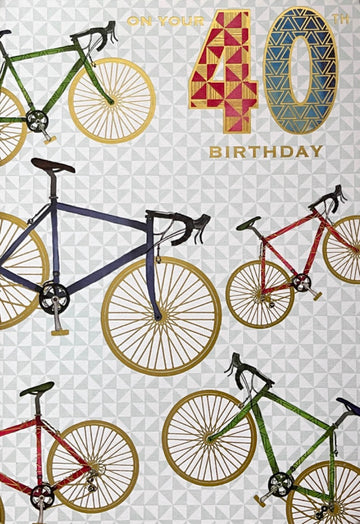 40th Birthday Card Bicycle Mountain Bike Watercolour Art Milestone Age 40 Pizzaz Men