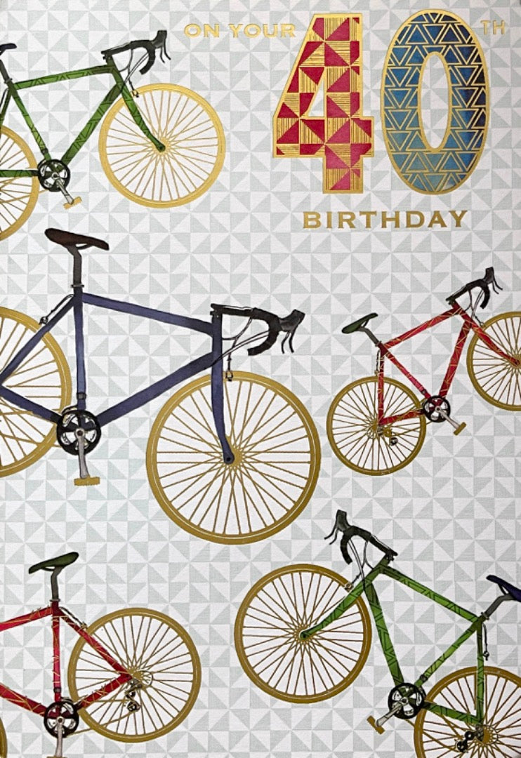 40th Birthday Card Bicycle Mountain Bike Watercolour Art Milestone Age 40 Pizzaz Men