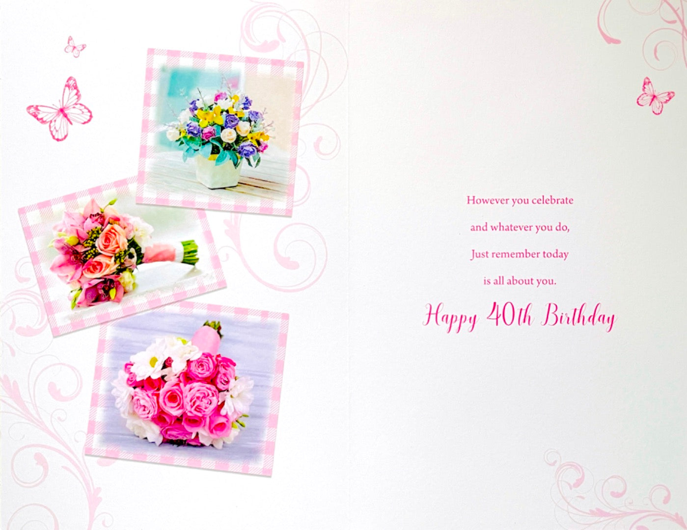 Happy 40th Birthday Card 40 Today Flower Bouquets Butterflies Art