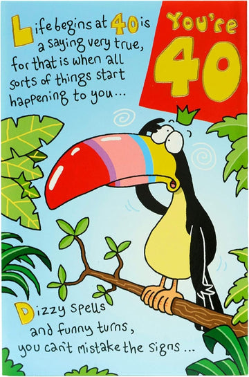 Life Begins at 40 Happy Birthday Card 40th Funny Humour Toucan Grey Hair Aches Pains