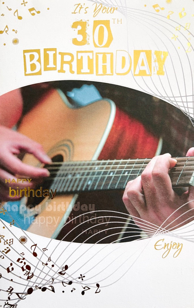 Happy 30th Birthday Card Enjoy Music Playing Guitar Milestone Age 30