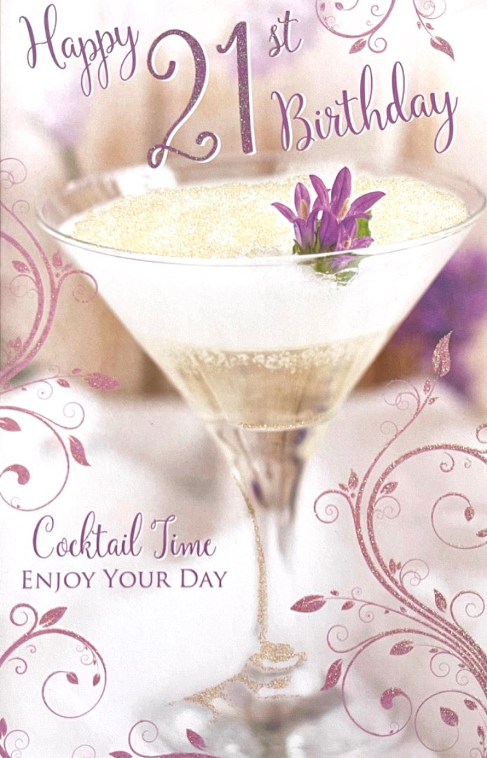 Happy 21st Birthday Card Lavender Cocktail Time Enjoy Milestone Age 21