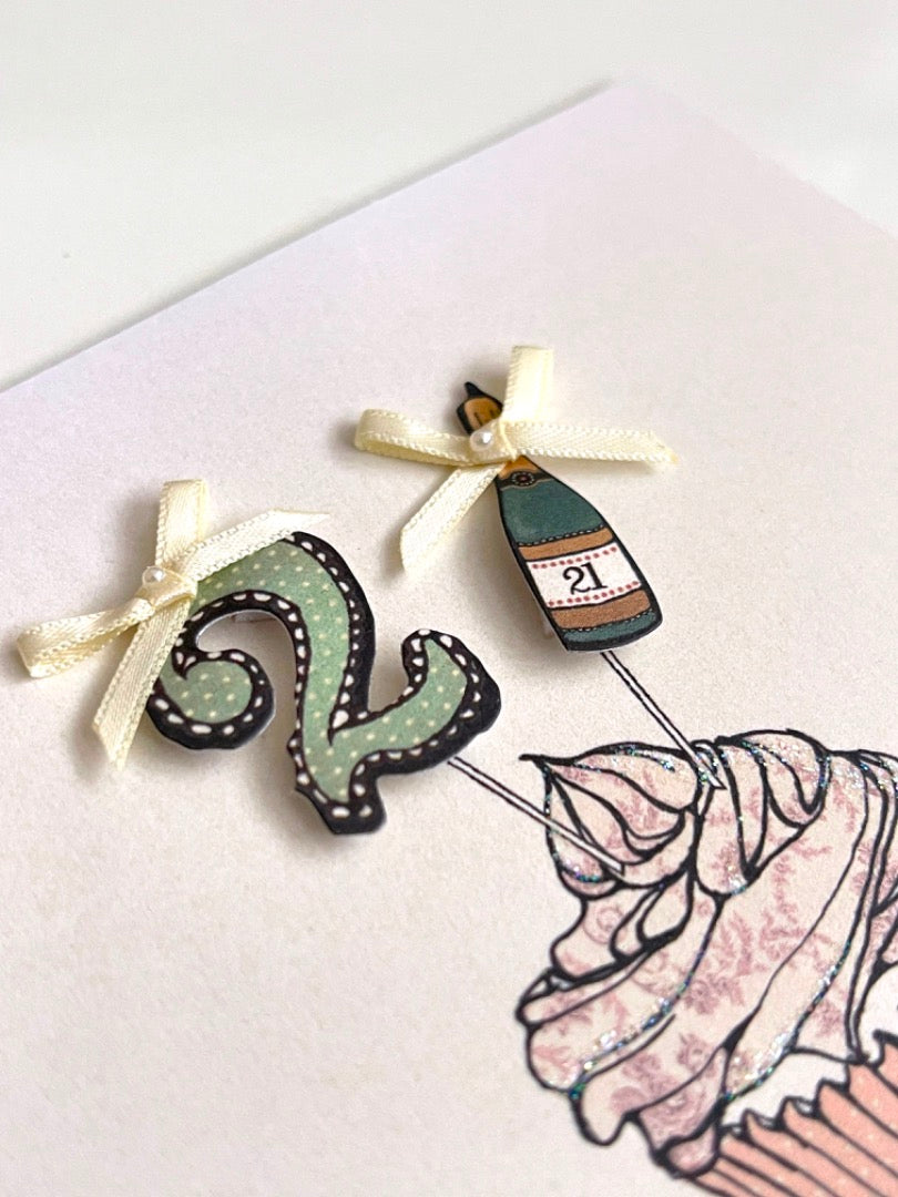 Happy 21st Birthday Card Cupcake Champagne Contemporary Modern Art Age 21