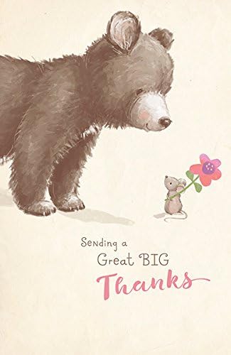 Sending A Great Big Thanks Thank You Card Brown Baby Bear and Mouse Flower Art
