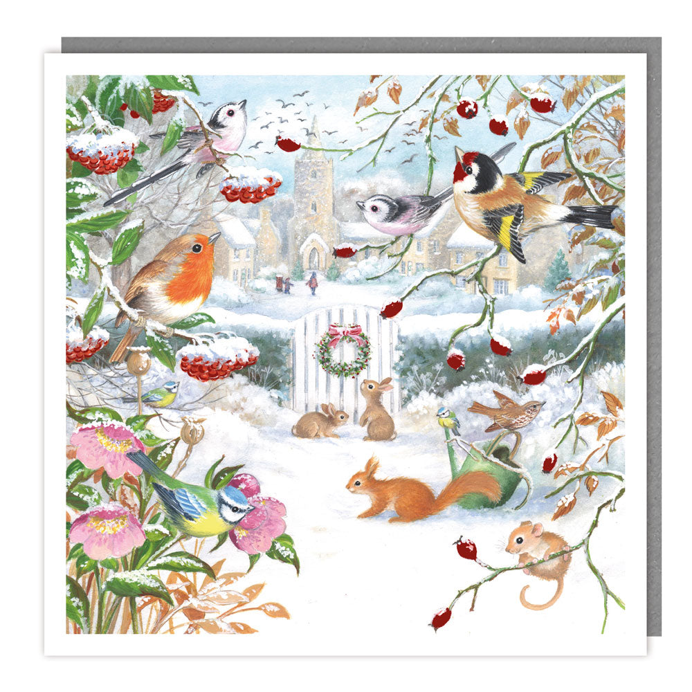 Winter Garden and Wildlife Design Charity Christmas Cards Pack of 5 - Foil Finished - Festive Christmas Cards Multipack - In Aid of Rainbow Trust