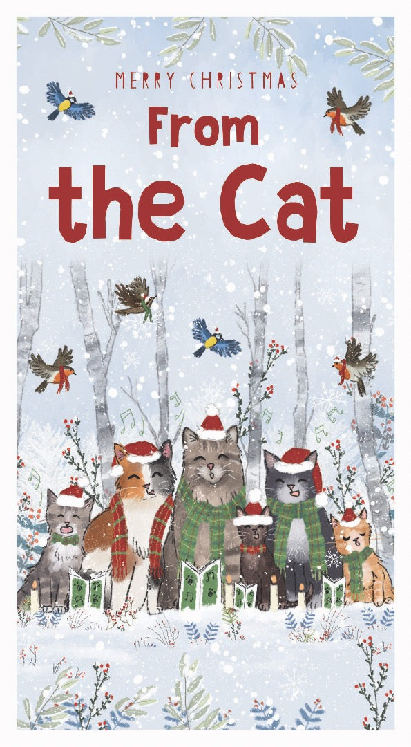 Pet Xmas Card From The Cat  Traditional Fun Festive Scene Christmas Greeting Card