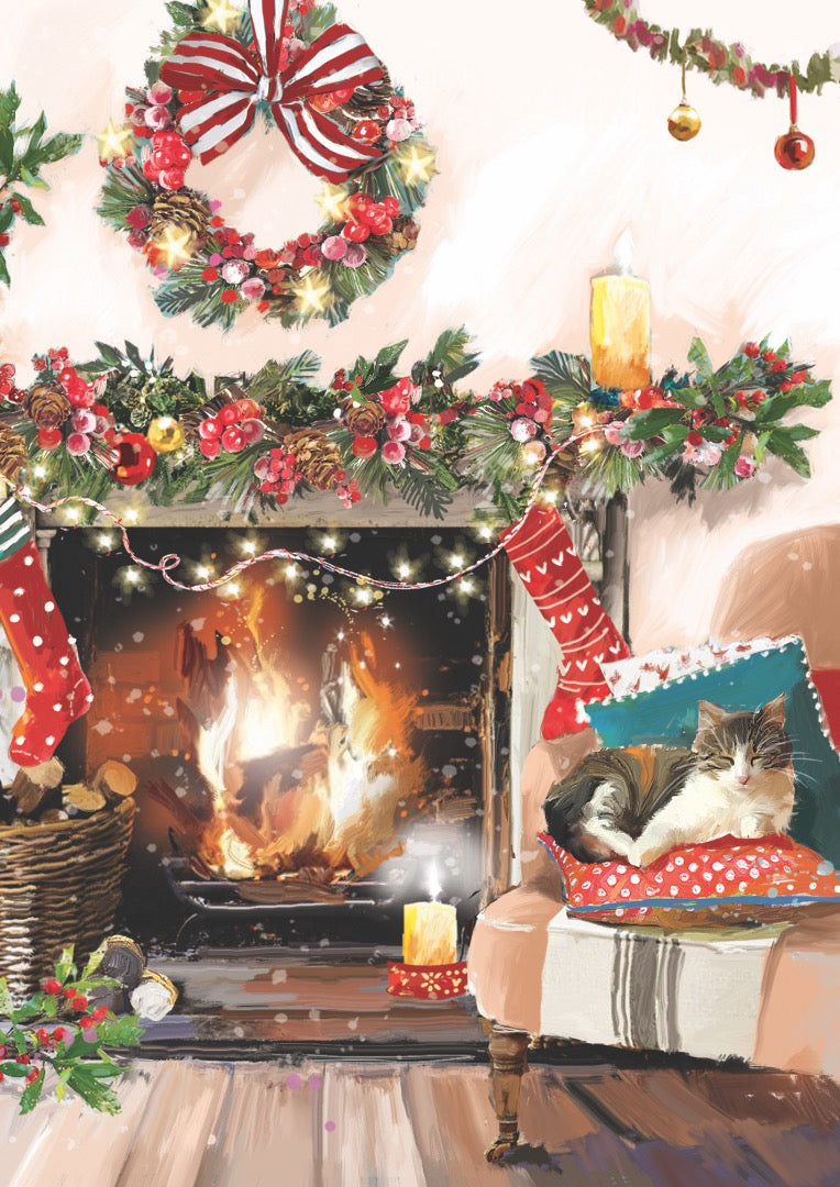 Cosy Christmas Traditional Box of 24 Assorted Xmas & New Year Cards - 4 Each of 6 Designs by Ling Design