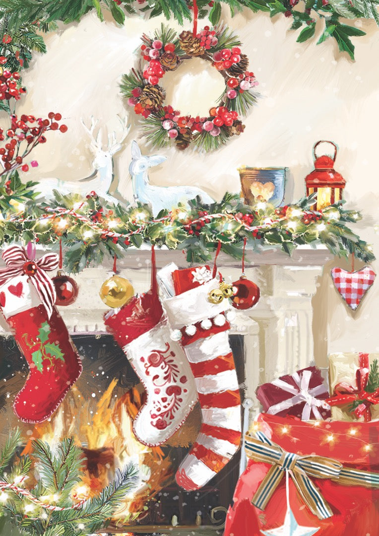 Cosy Christmas Traditional Box of 24 Assorted Xmas & New Year Cards - 4 Each of 6 Designs by Ling Design