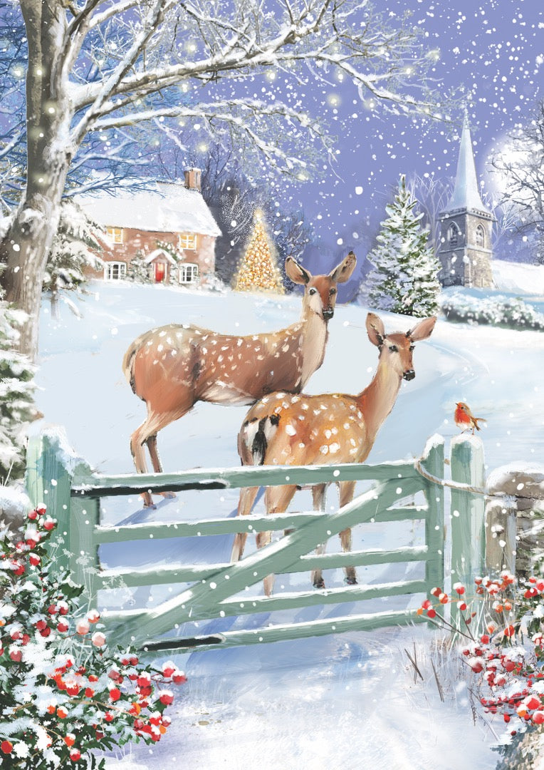 Snowy Scenes Box of 24 Assorted Christmas & New Year Cards - 4 Each of 6 Designs by Ling Design