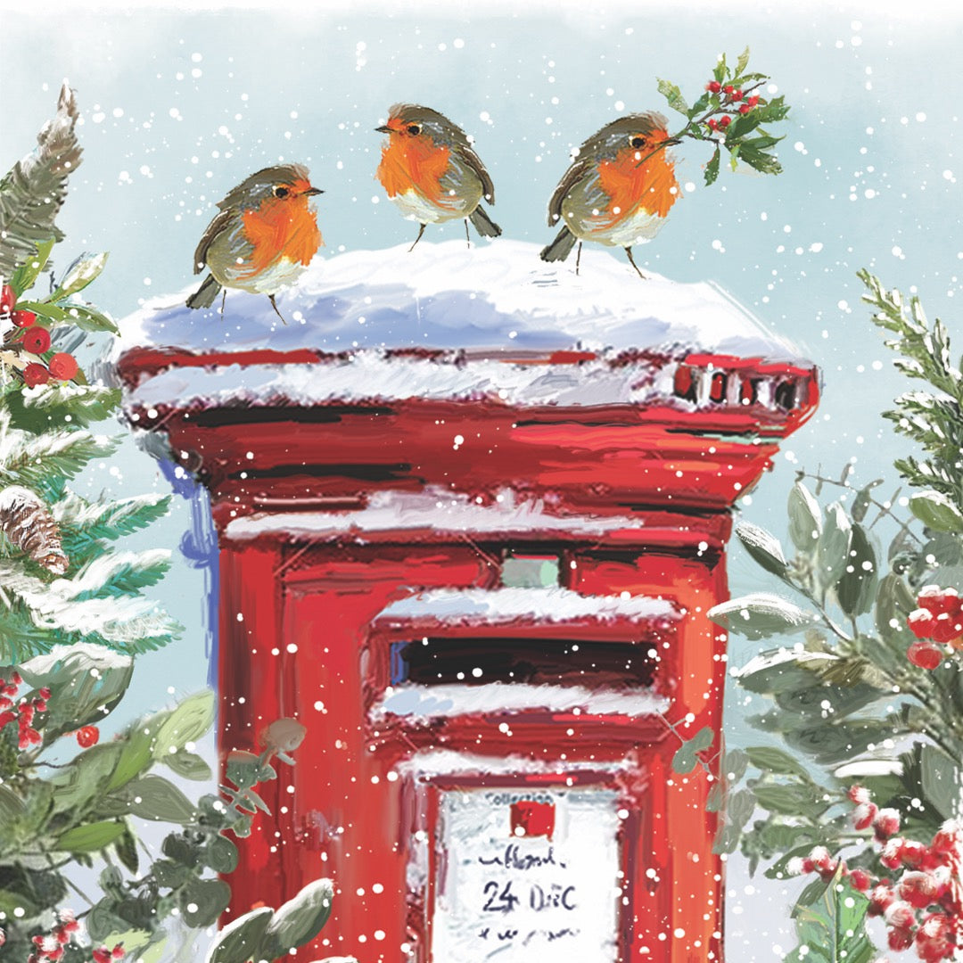 Robin Tweetings on Postbox Traditional Vintage Art Charity Christmas 6 Card Pack - Premium Board - Eco-Friendly by Ling Design