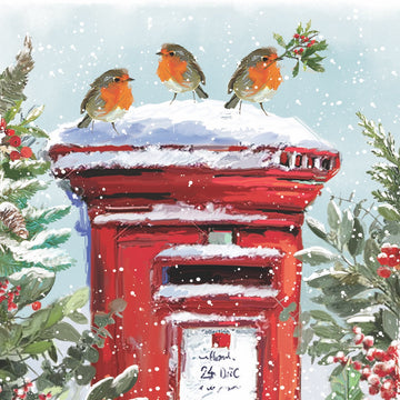 Robin Tweetings on Postbox Traditional Vintage Art Charity Christmas 6 Card Pack - Premium Board - Eco-Friendly by Ling Design