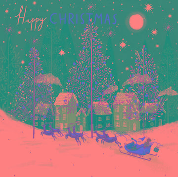 Santa Heading to Festive Town on Xmas Eve - Pack of 6 Charity Christmas Cards - Premium Board - Eco-Friendly by Ling Design