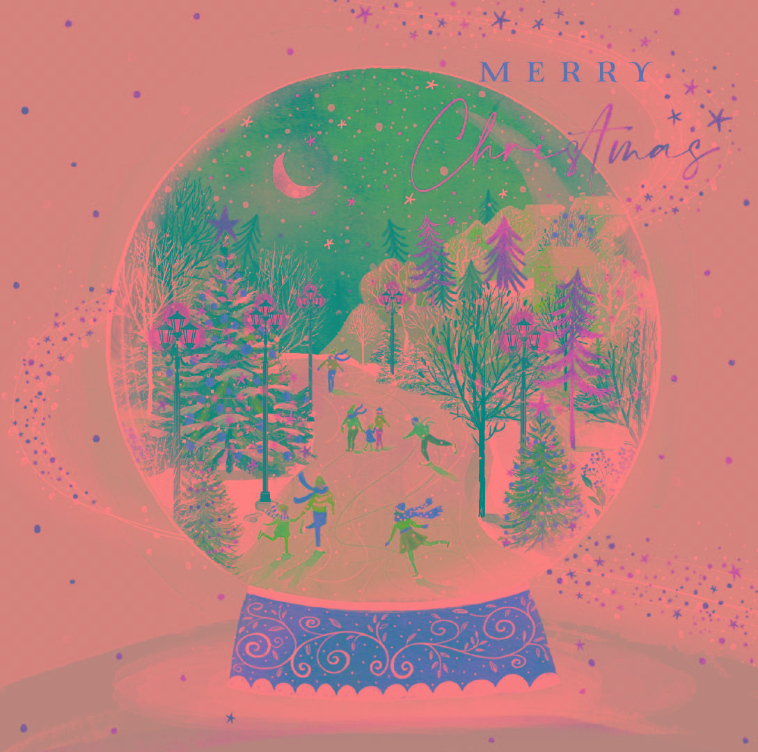 Snow Globe Skating in Park Scenic Festive Art Pack of 6 Charity Christmas Cards - Premium Board - Eco-Friendly by Ling Design