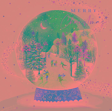 Snow Globe Skating in Park Scenic Festive Art Pack of 6 Charity Christmas Cards - Premium Board - Eco-Friendly by Ling Design
