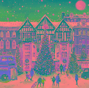 Xmas Shopping in Town Scenic Festive Art Collection - 6 Charity Christmas Cards - Premium Board - Eco-Friendly by Ling Design