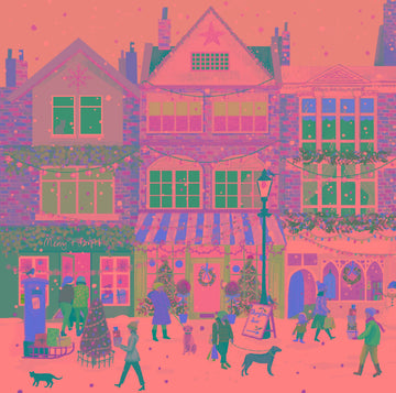 Xmas Town Shopping Scenic Festive Collection Pack of 6 Charity Christmas Cards - Premium Board - Eco-Friendly by Ling Design