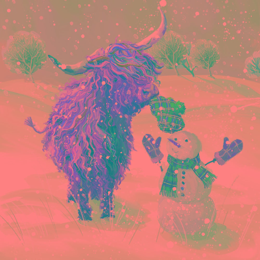 Highland Cow & Snowman Wildlife Festive Art Collection 6 Charity Christmas Cards - Premium Board - Eco-Friendly by Ling Design