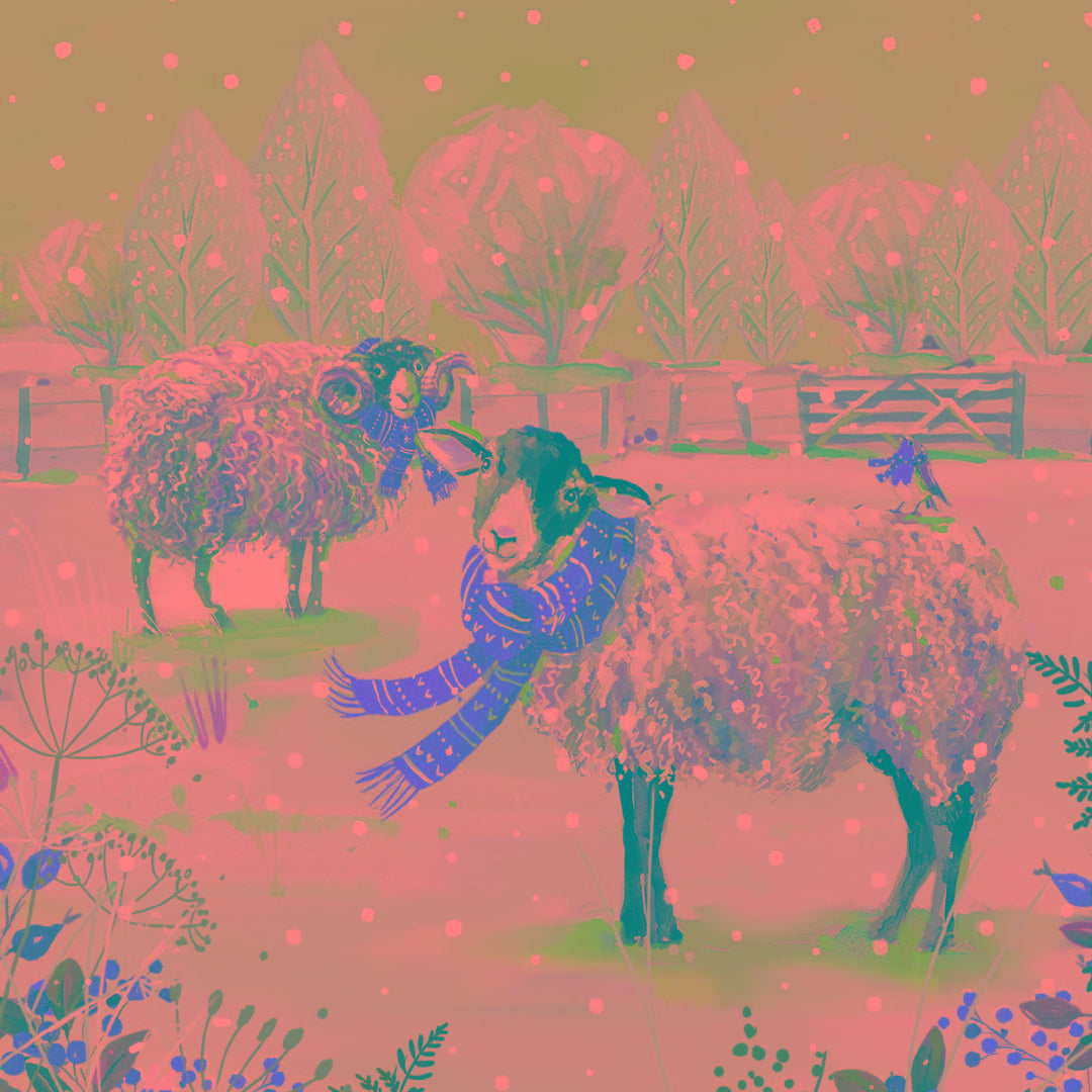 Sheep all Wrapped Up Wildlife Festive Art Collection 6 Charity Christmas Cards - Premium Board - Eco-Friendly By Ling Design