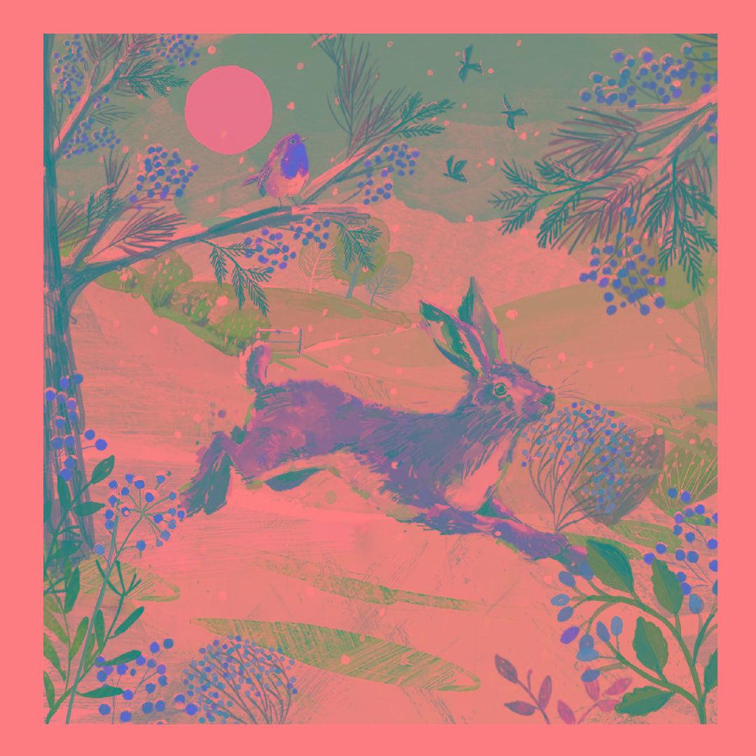 Leaping Hare in Snow Field Wildlife Festive Collection 6 Charity Christmas Cards - Premium Board - Eco-Friendly By Ling Design
