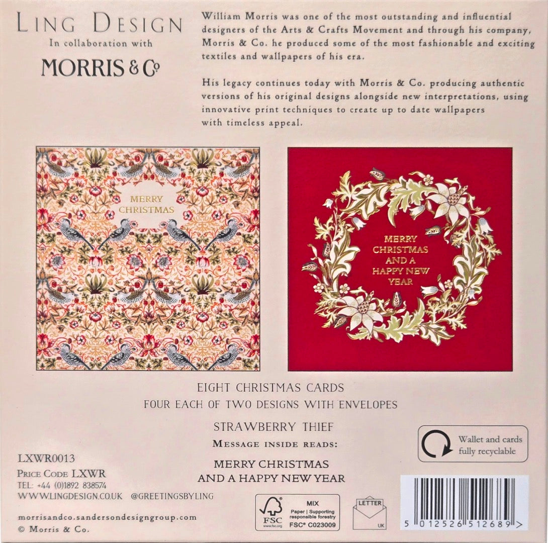 Strawberry Thief William Morris Arts Crafts 8 Christmas Card Wallet in 2 Designs