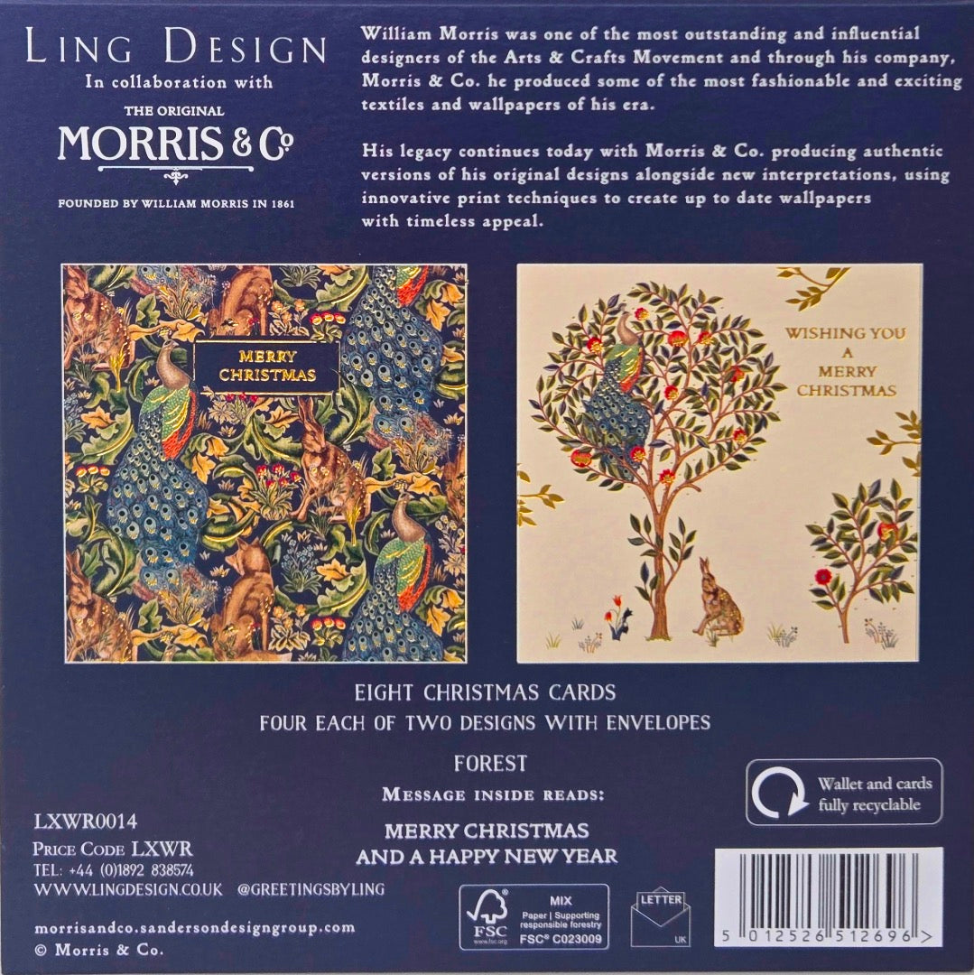 Wild Forest William Morris - Festive Arts & Crafts 8 Christmas Cards in 2 Designs