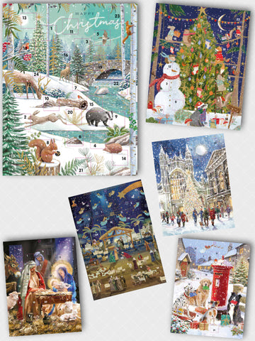 Large Classic Advent Calendar Christmas Countdown - 24 Door (13.5'' x 9.5'') Gift Card with Envelope by Ling Design