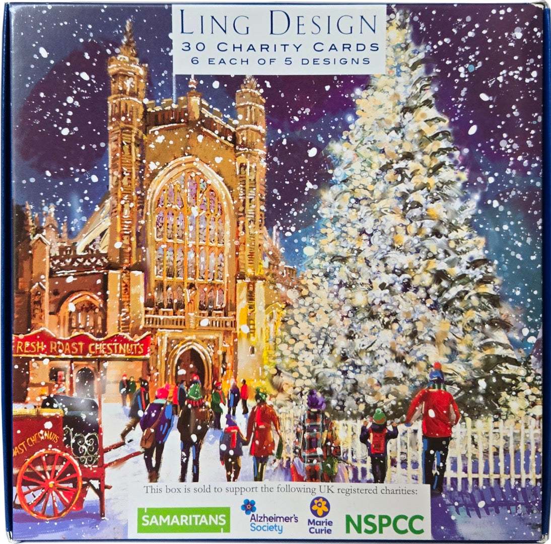 Festive Xmas Scenes Premium Bumper Box of 30 CHARITY Christmas Cards in 5 Designs by Great British Card Company