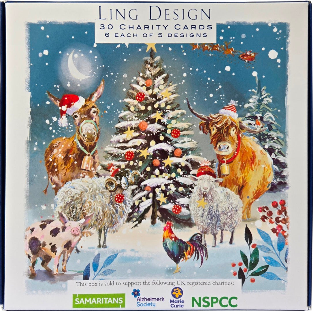 Festive Wildlife Premium Bumper Box of 30 CHARITY Christmas Cards in 6 Designs - 16 x 16cm - Gloss Finish - Great British Card Company