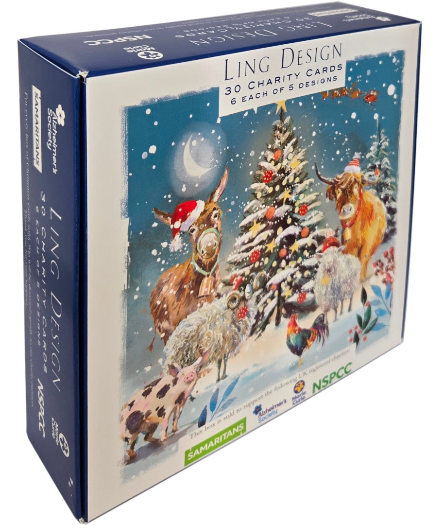 Festive Wildlife Premium Bumper Box of 30 CHARITY Christmas Cards in 6 Designs - 16 x 16cm - Gloss Finish - Great British Card Company