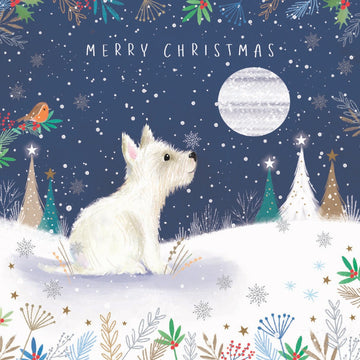 Westie Dog Full Moon Festive Design Pack of 5 Charity Christmas & New Year Cards