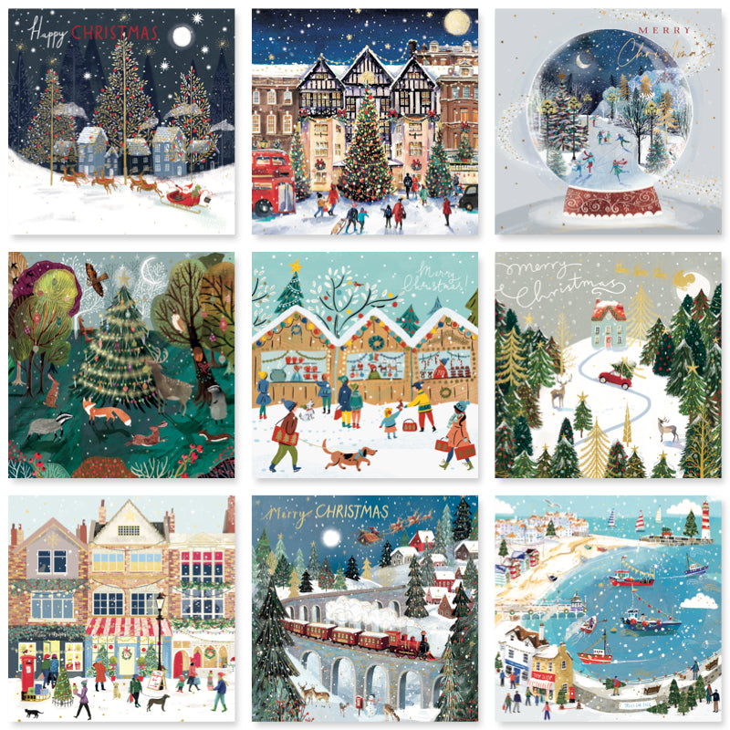 Scenic Festive Art Collection of 9 -Pack of 6 Charity Christmas & New Year Cards - Premium Board - Eco-Friendly by Ling Design