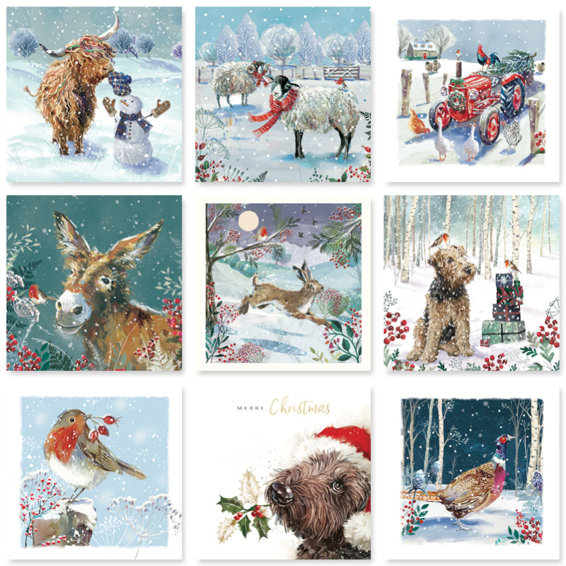 Wildlife Festive Art Ling Design Collection - Pack of 6 Charity Christmas Cards - Premium Board - Eco-Friendly By Ling Design