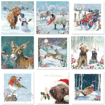 Wildlife Festive Art Ling Design Collection - Pack of 6 Charity Christmas Cards - Premium Board - Eco-Friendly By Ling Design