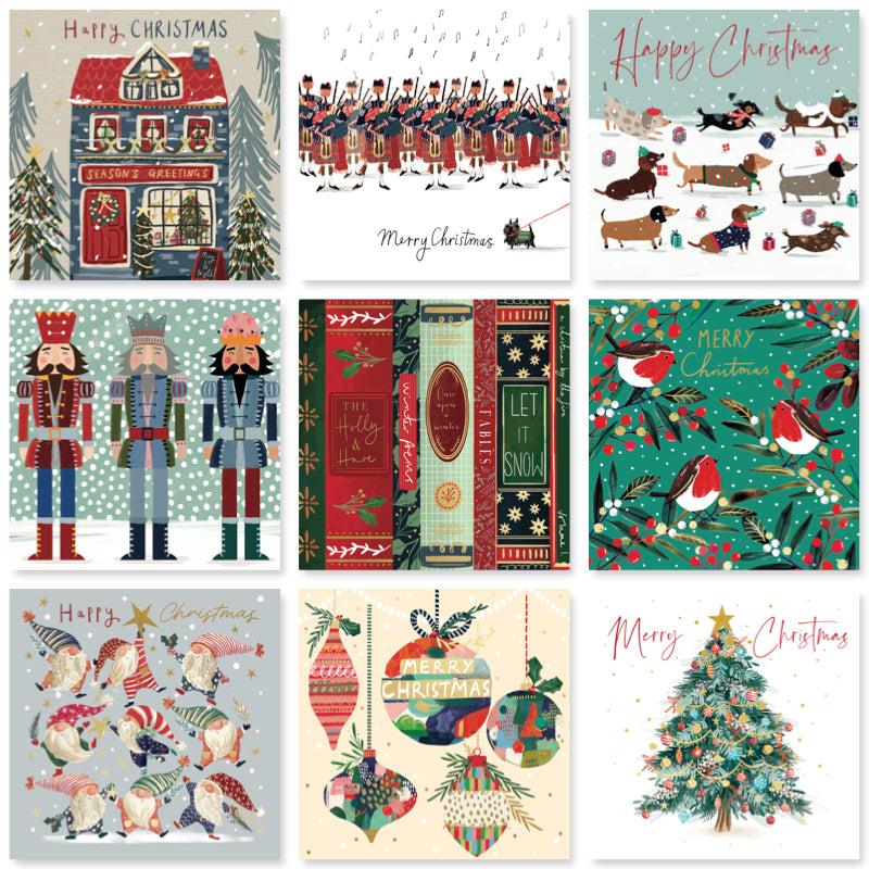 Contemporary Modern Festive Art Pack of 6 Charity Christmas Cards Selection - Premium Board - Eco-Friendly