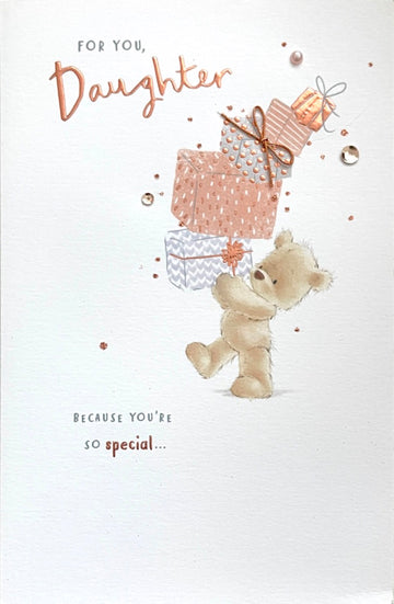 Special Daughter Happiest Birthday Ever Card Cute Teddy Bear With Gifts Nutmeg
